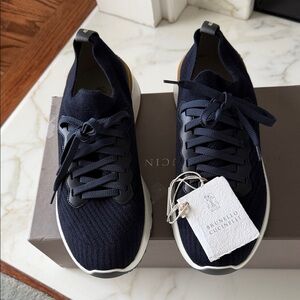 Brunello Cucinelli Men's Dark Blue Knit Sneakers